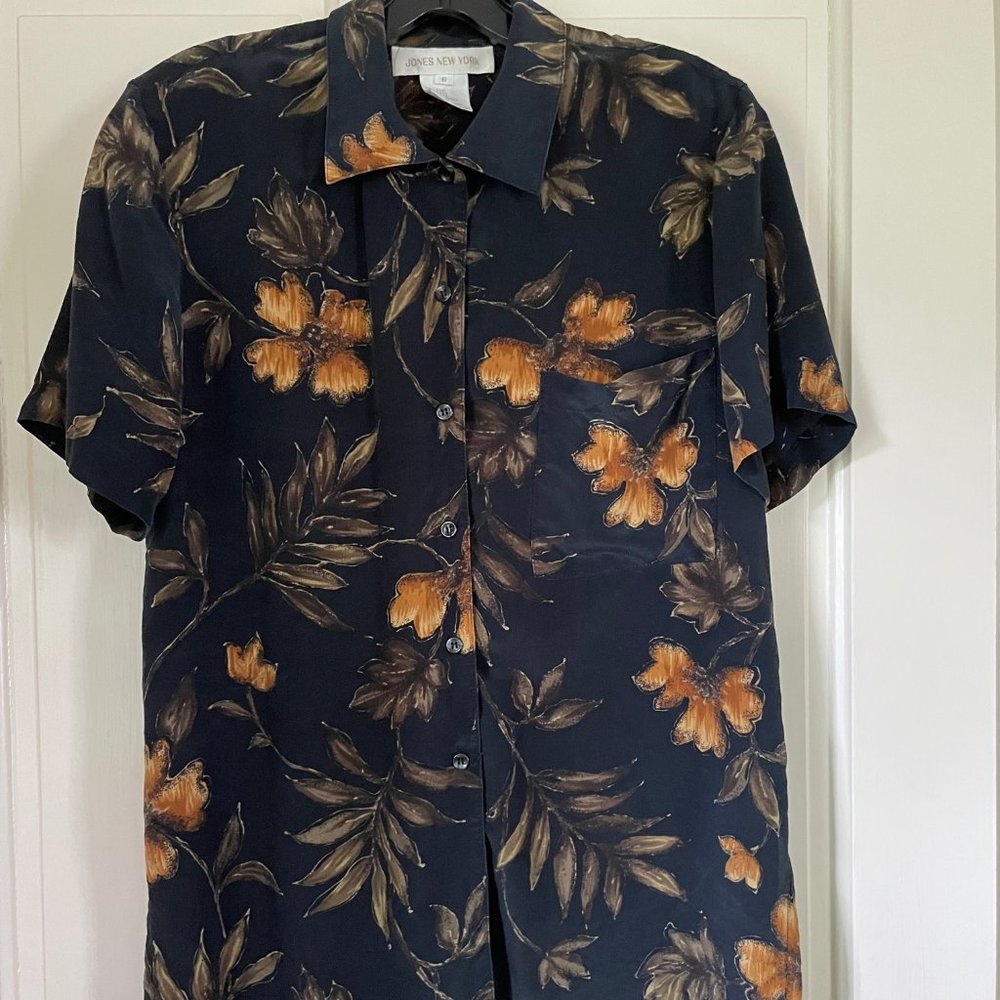 Jones New York 100% Silk Patterned Blouse